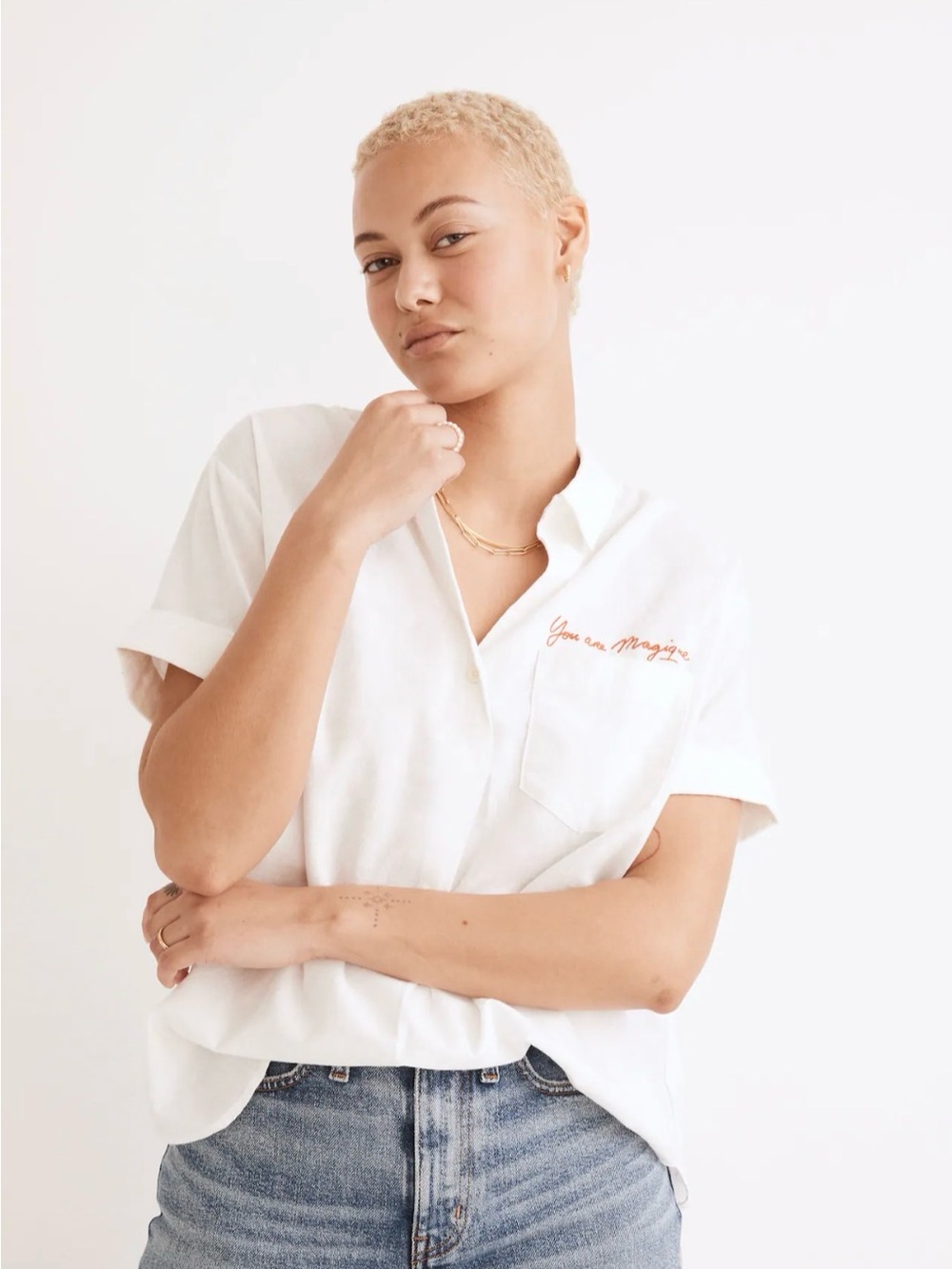 Madewell × Hôtel Magique Embroidered Popover Shirt medium you are magic blouse
